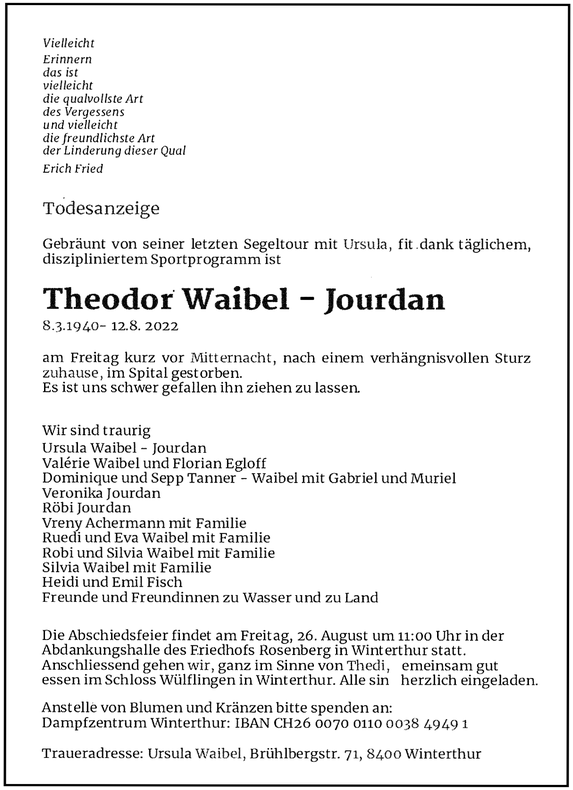 Todesanzeige Thedi Waibel